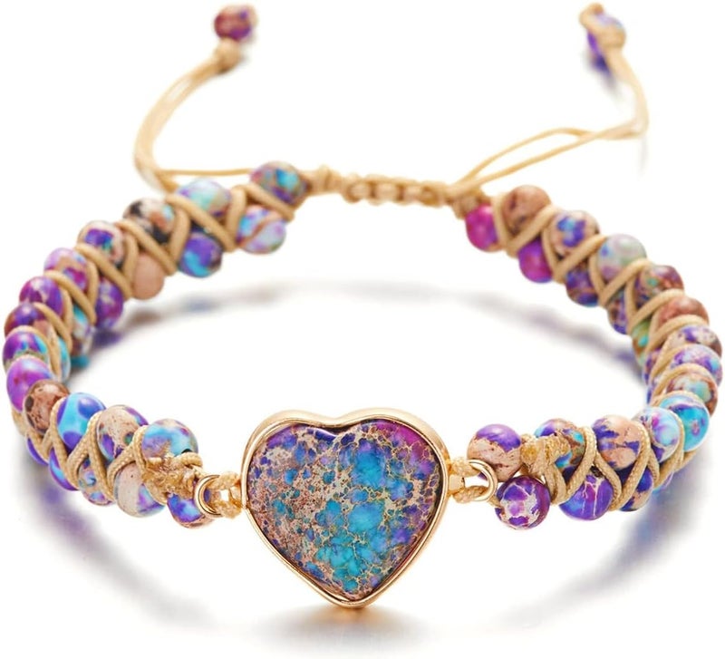 DivaGlamz To My Granddaughter-Infinity Forever Love Heart Bracelet, Natural Emperor Stone Double Layer Purple Beaded Woven Wrap Bracelets Adjustable Mind Peace Gift Jewelry - Image 2